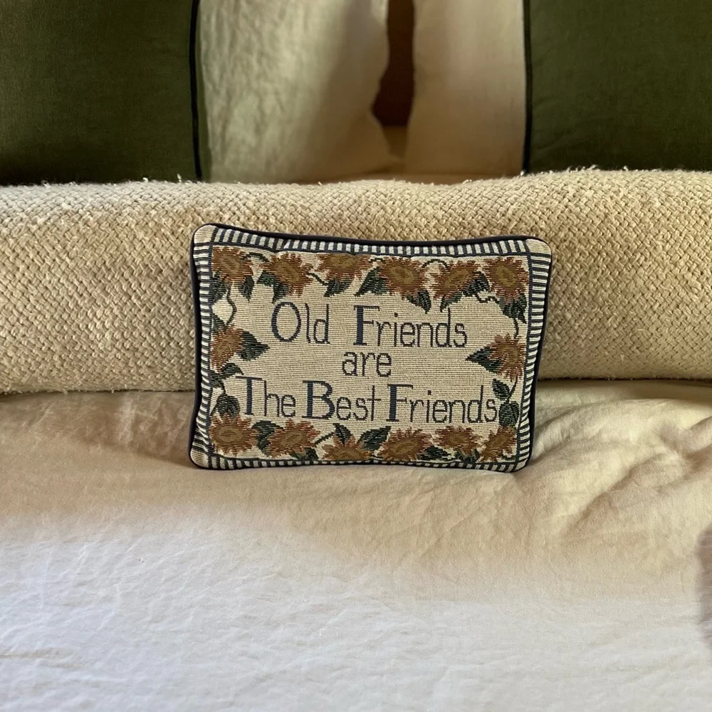 COTTAGE CORE NEEDLEPOINT STYLE CUSHION COASTAL GRANDMOTHER BOHO COUNTRY‎ EUC